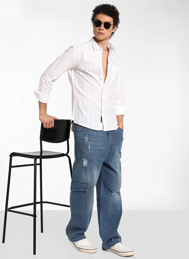 كامبوس سوترا Men's Daisy White Pastel Striped Shirt