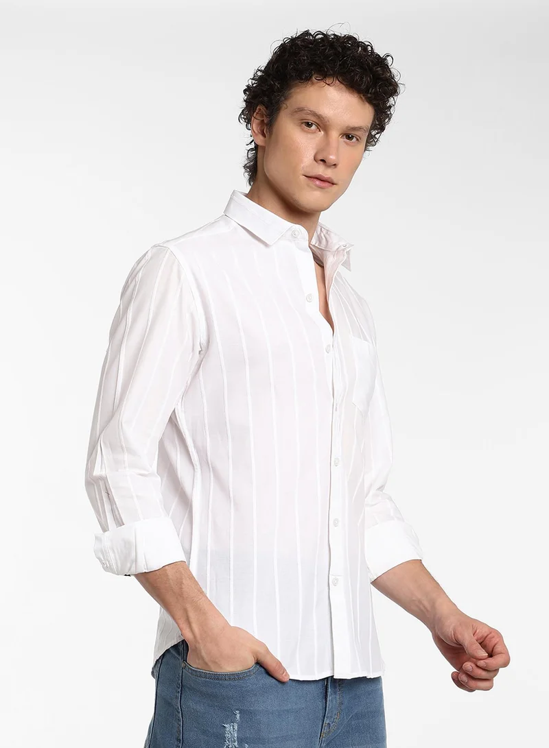 كامبوس سوترا Men's Daisy White Pastel Striped Shirt
