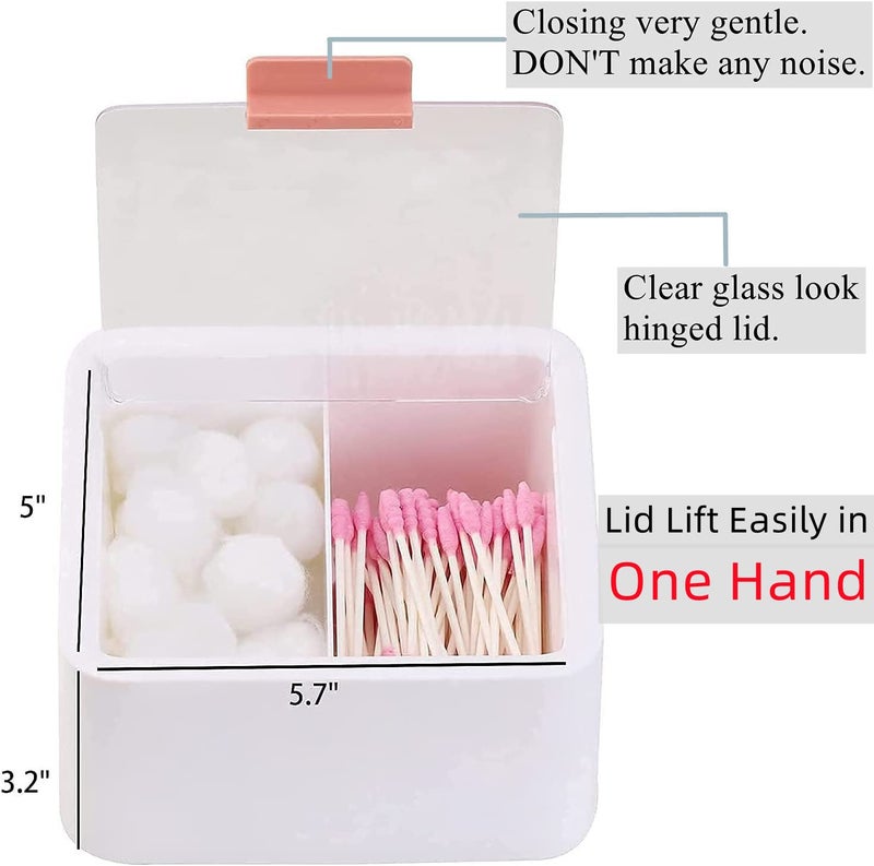 Tecbeauty 2 Slot Cotton Swab Ball Qtip Holder Jar Plastic Container Dispenser Box with Hinged Lid for Bathroom Home Storage Organizer - Image 3
