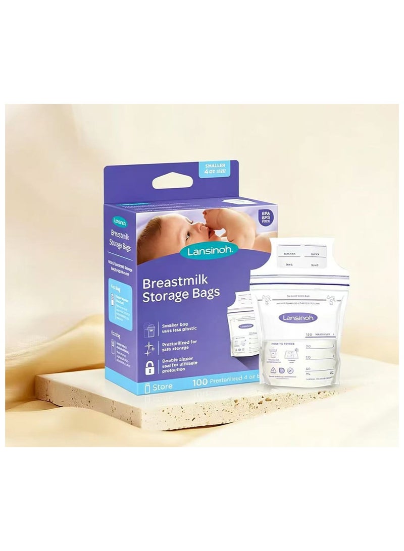 Lansinoh Breastmilk Storage Bags Smaller Size 4oz, 120ml, 100 Count,  Baby Essentials, Fast Freeze & Thaw Breast Milk Bags for Baby Bottle Feeding, Strength & Stretch - Image 2