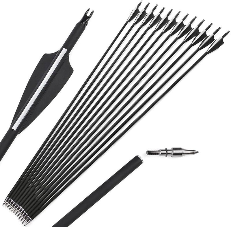 Futaba 30 inch Archery Arrows for Recurve Bow Fiberglass Target Practice (6 pcs) - Black - Image 1