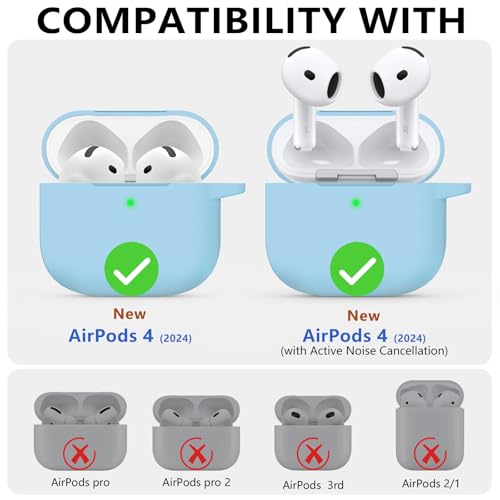 Ljusmicker for AirPods 4 Case 2024 with Cleaner Kit,Soft Silicone Protective Cover for Apple AirPods 4th Generation Cases for Women Men,for AirPod 4 Case Accessories with Keychain-Sky Blue - Image 2