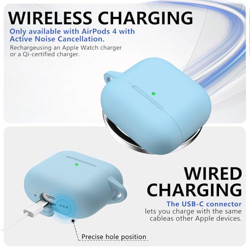 Ljusmicker for AirPods 4 Case 2024 with Cleaner Kit,Soft Silicone Protective Cover for Apple AirPods 4th Generation Cases for Women Men,for AirPod 4 Case Accessories with Keychain-Sky Blue - Image 4