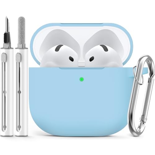 Ljusmicker for AirPods 4 Case 2024 with Cleaner Kit,Soft Silicone Protective Cover for Apple AirPods 4th Generation Cases for Women Men,for AirPod 4 Case Accessories with Keychain-Sky Blue - Image 1