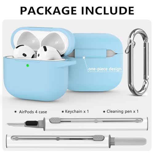 Ljusmicker for AirPods 4 Case 2024 with Cleaner Kit,Soft Silicone Protective Cover for Apple AirPods 4th Generation Cases for Women Men,for AirPod 4 Case Accessories with Keychain-Sky Blue - Image 3