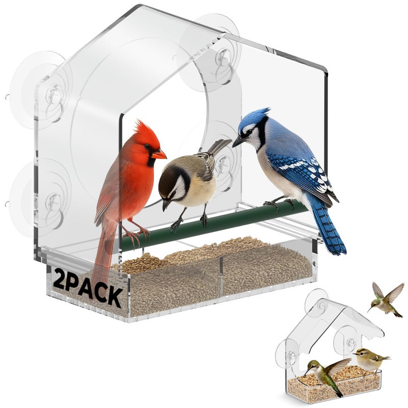 BTFSZ Window Bird Feeder with Strong Suction Cups - 2Pack Clear Sturdy Acrylic Birdfeeder for Outside Windows, 360Â° Clear View - No Drill Easy Install, Perfect for Cardinals & Finches,etc(2026 New) - Image 1