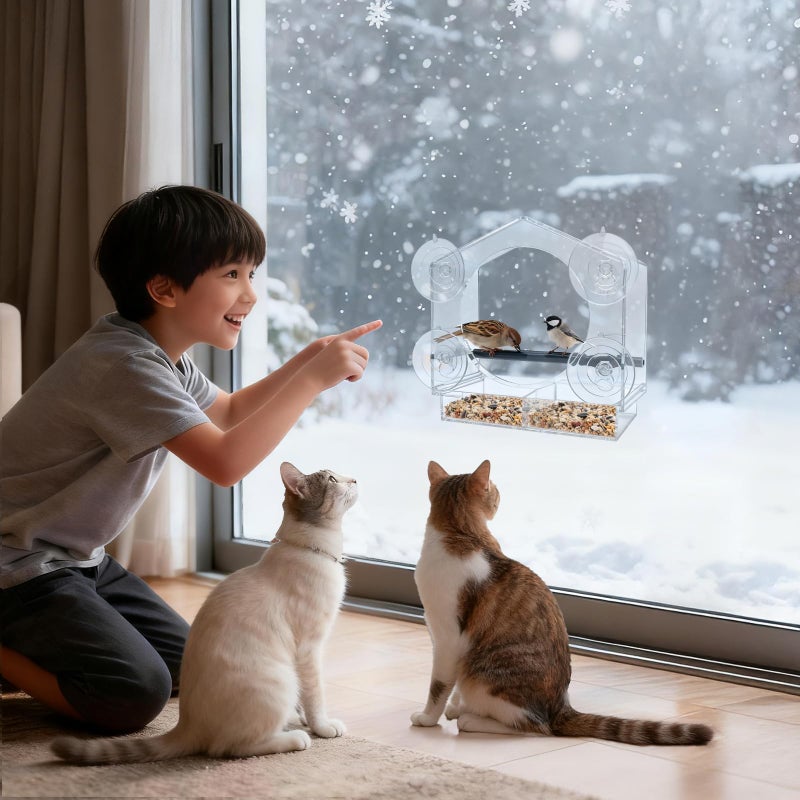 BTFSZ Window Bird Feeder with Strong Suction Cups - 2Pack Clear Sturdy Acrylic Birdfeeder for Outside Windows, 360Â° Clear View - No Drill Easy Install, Perfect for Cardinals & Finches,etc(2026 New) - Image 2