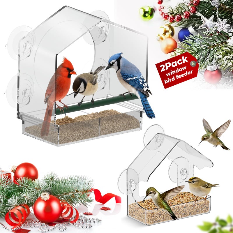BTFSZ Window Bird Feeder with Strong Suction Cups - 2Pack Clear Sturdy Acrylic Birdfeeder for Outside Windows, 360Â° Clear View - No Drill Easy Install, Perfect for Cardinals & Finches,etc(2026 New) - Image 4