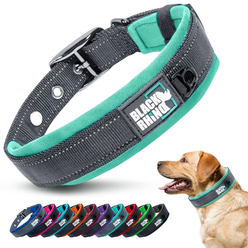 Black Rhino Dog Collar for Large Dogs - Adjustable Reflective Heavy Duty Dog Collars with Ultra-Soft Neoprene Padding - Weatherproof, Durable, and Comfortable for Active Dogs - Green and Black - Image 1