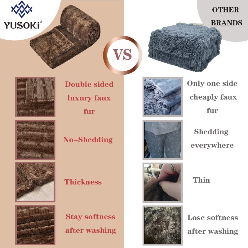 YUSOKI Luxury Double Sided Faux Fur Throw Blanket(Without Pillows) Soft Fuzzy Fluffy Cozy Blanket Plush Furry Comfy Warm Blanket for Couch Bed Chair Sofa Bedroom Men Boys Gift(Brown 50"" x 63"") - Image 3