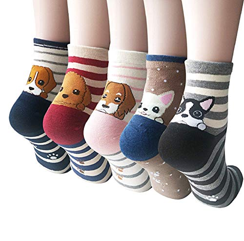 YSense Cute Socks Womens Dog Cat Novelty Animal Socks for girl Cartoon Cotton Casual Crew Funny Gifts 5 Pairs, Dog style 2 - Image 1