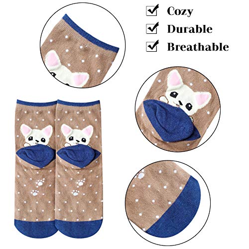 YSense Cute Socks Womens Dog Cat Novelty Animal Socks for girl Cartoon Cotton Casual Crew Funny Gifts 5 Pairs, Dog style 2 - Image 4