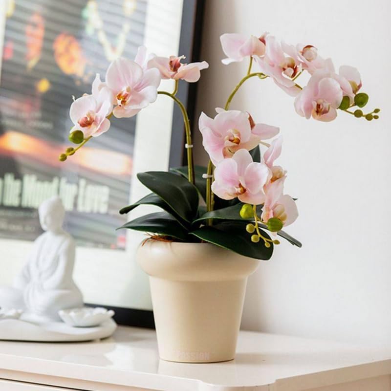 DODXIAOBEUL 4-Pcs Artificial Flowers Real Touch Latex Phalaenopsis 17.7inch Artificial Orchid Stem Bouquets for Wedding Party Home Garden Decor,Light Pink - Image 4