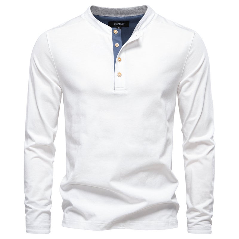 2025 Autumn New Cross-Border Henry Collar Contrast Color Men''s Long Sleeve T-Shirt Business Casual Bottoming Shirt Men''s T-Shirt - Image 1