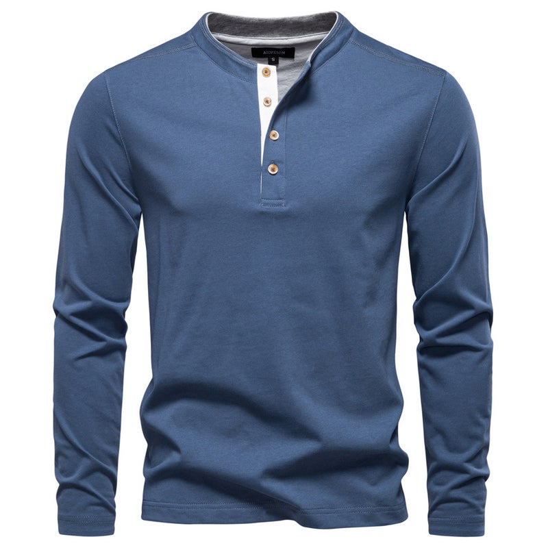 2025 Autumn New Cross-Border Henry Collar Contrast Color Men''s Long Sleeve T-Shirt Business Casual Bottoming Shirt Men''s T-Shirt - Image 2