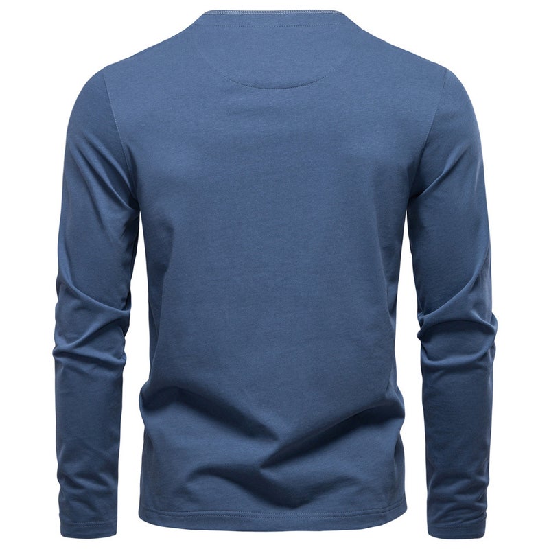 2025 Autumn New Cross-Border Henry Collar Contrast Color Men''s Long Sleeve T-Shirt Business Casual Bottoming Shirt Men''s T-Shirt - Image 3