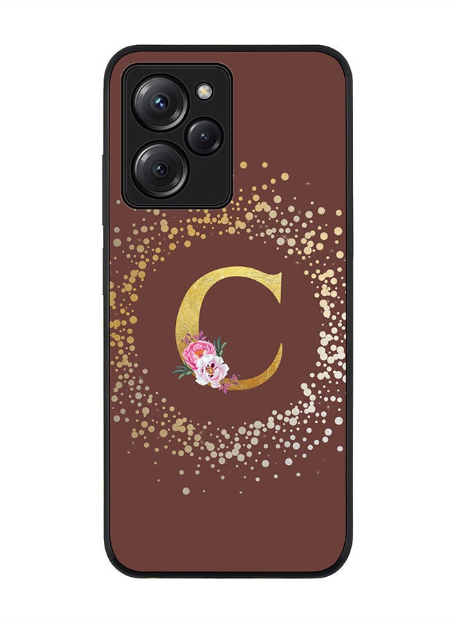 Stylizedd Rugged Black edge case for Poco X5 Pro Slim fit Soft Case Flexible Rubber Edges Anti Drop TPU Gel Thin Cover - Custom Monogram Initial Letter Floral Pattern Alphabet - C - Brown - Image 1