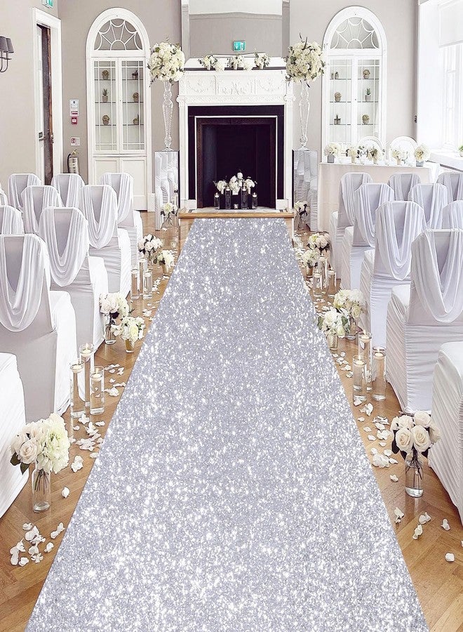 QueenDream Wedding Aisle Runner: 4FT×15FT Sequin Fabric - Silver Sparkly Carpet Runner for Christmas Disco Prom Party Outdoor Grass Floor Indoor Rug Runner Hallway Decor - Image 2