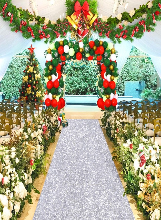 QueenDream Wedding Aisle Runner: 4FT×15FT Sequin Fabric - Silver Sparkly Carpet Runner for Christmas Disco Prom Party Outdoor Grass Floor Indoor Rug Runner Hallway Decor - Image 3