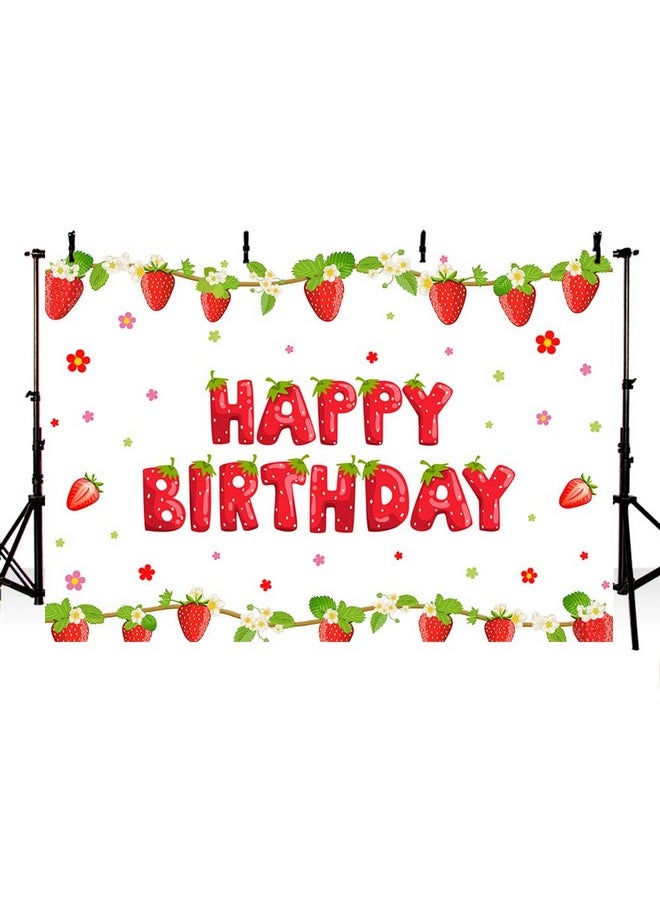 MEHOFOND Strawberry First Birthday Backdrop For Sweet Girl Strawberry Birthday Decorations Berry First Birthday Decorations Photography Background Dessert Table Photo Banner Supplies 7X5Ft  - Image 3