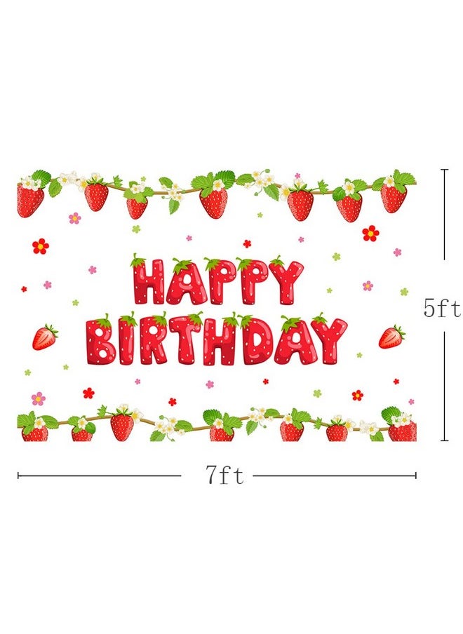 MEHOFOND Strawberry First Birthday Backdrop For Sweet Girl Strawberry Birthday Decorations Berry First Birthday Decorations Photography Background Dessert Table Photo Banner Supplies 7X5Ft  - Image 4