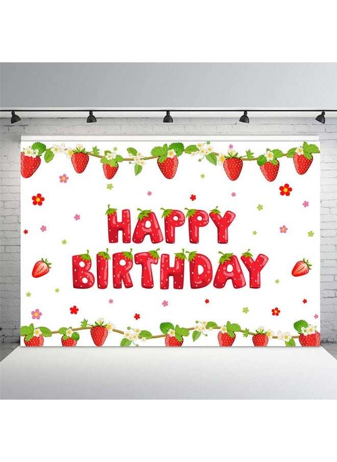 MEHOFOND Strawberry First Birthday Backdrop For Sweet Girl Strawberry Birthday Decorations Berry First Birthday Decorations Photography Background Dessert Table Photo Banner Supplies 7X5Ft  - Image 2