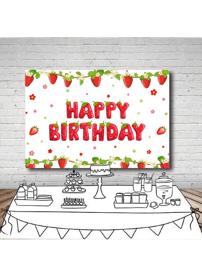 MEHOFOND Strawberry First Birthday Backdrop For Sweet Girl Strawberry Birthday Decorations Berry First Birthday Decorations Photography Background Dessert Table Photo Banner Supplies 7X5Ft  - Image 5