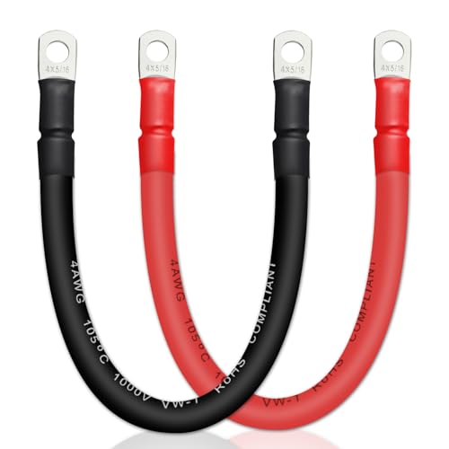 ZONBANG 4 AWG Battery Cable with 516 inch Terminals Copper Battery Inverter Cables for Car RV Automotive Solar 1FT2 Pack - Image 1