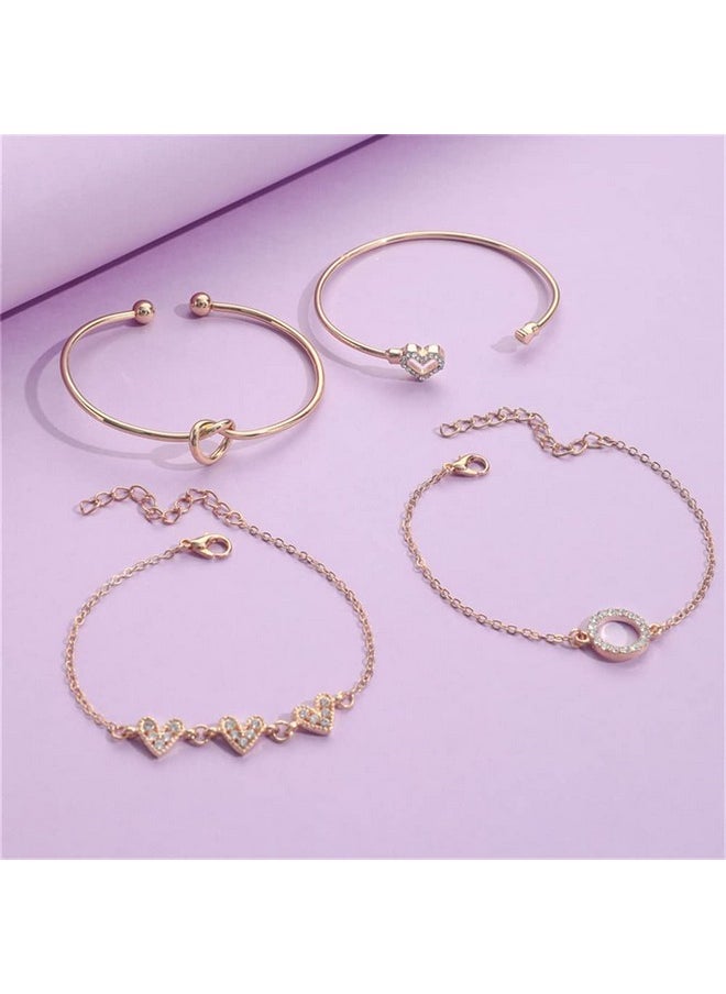 Shining Diva Fashion - Shining Diva Fashion Latest Stylish 4pcs Multilayer Crystal Heart Bangle Bracelet for Women and Girls (14747b) - Image 1