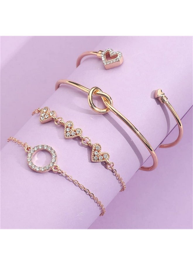Shining Diva Fashion - Shining Diva Fashion Latest Stylish 4pcs Multilayer Crystal Heart Bangle Bracelet for Women and Girls (14747b) - Image 1