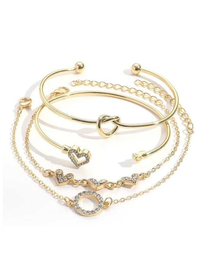 Shining Diva Fashion - Shining Diva Fashion Latest Stylish 4pcs Multilayer Crystal Heart Bangle Bracelet for Women and Girls (14747b) - Image 1