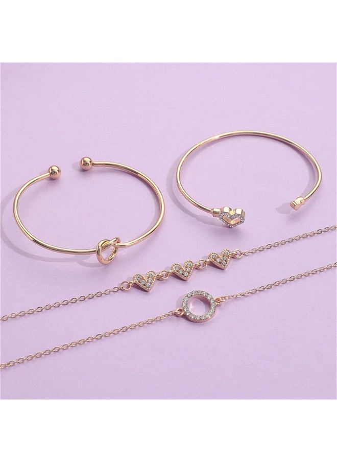 Shining Diva Fashion - Shining Diva Fashion Latest Stylish 4pcs Multilayer Crystal Heart Bangle Bracelet for Women and Girls (14747b) - Image 1