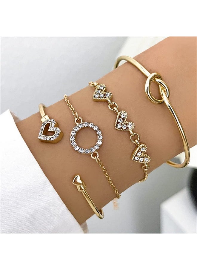 Shining Diva Fashion - Shining Diva Fashion Latest Stylish 4pcs Multilayer Crystal Heart Bangle Bracelet for Women and Girls (14747b) - Image 1