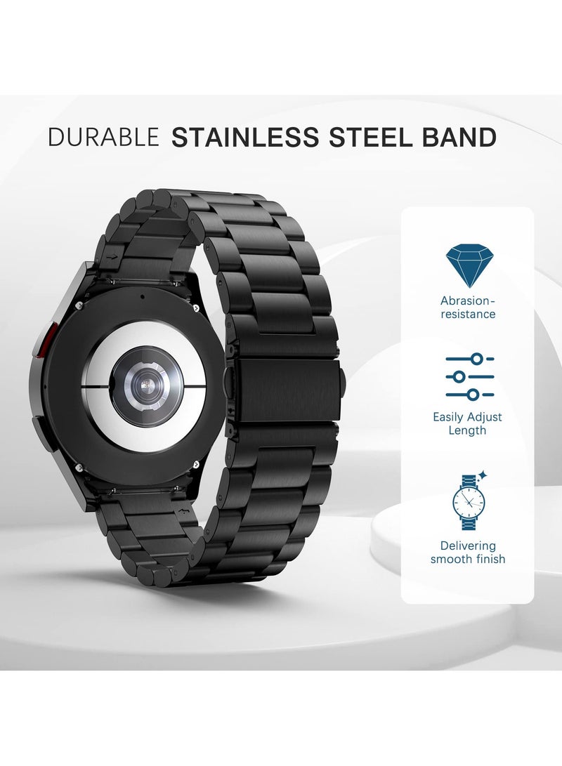 Band Compatible with Samsung Galaxy Watch 7 6 5 4 Band 40mm 44mm 45mm/Watch 6 4 Classic 42mm 46mm 43mm 47mm Metal Stainless Steel Bands Strap Men Women NOT for Galaxy Watch Ultra 47mm(2024) - Black - Image 3