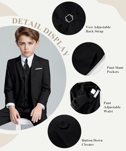 Visaccy Kids Suits for Boy Toddler Wedding Outfit Slim Fit Formal Wear Black Boys Suit Size 8 - Image 2