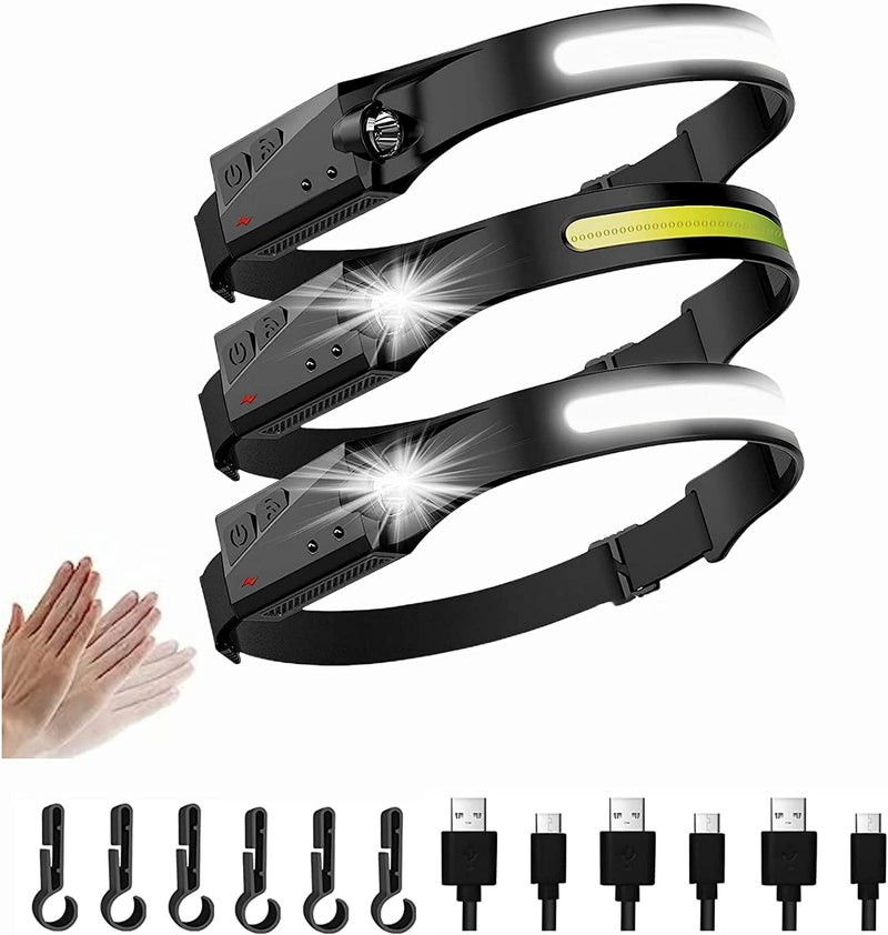 UOXOO UOXOO LED Headlamp Rechargeable 3 Pack 230 Wide Beam Head Lamp Motion Sensor Headlights for Head 5Mode Headband Light Waterproof Bright Headlight for Camping Accessories Gear Hard Hat Fishing CyclingPack of 3  - Image 1