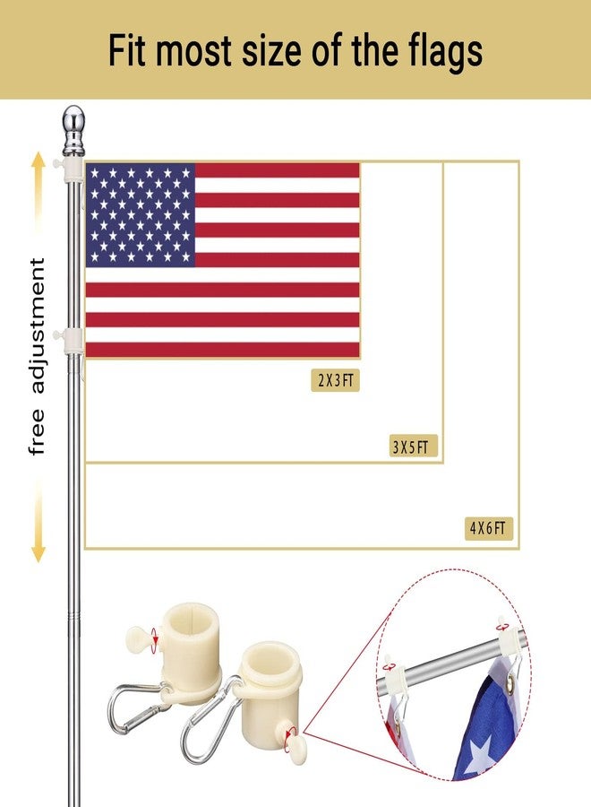 Barcetine أعمدة أعلام أرضية خارجية للمنزل - عمود علم مقاوم للتشابك مقاس 1 بوصة للمنزل بخمسة شوكات - حامل علم بطول 9 أقدام للاستخدام الخارجي، مقاوم للرياح والصدأ - فضي - Image 4
