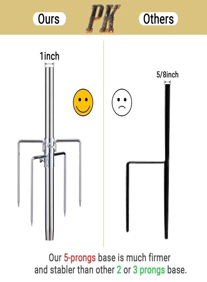 Barcetine أعمدة أعلام أرضية خارجية للمنزل - عمود علم مقاوم للتشابك مقاس 1 بوصة للمنزل بخمسة شوكات - حامل علم بطول 9 أقدام للاستخدام الخارجي، مقاوم للرياح والصدأ - فضي - Image 3