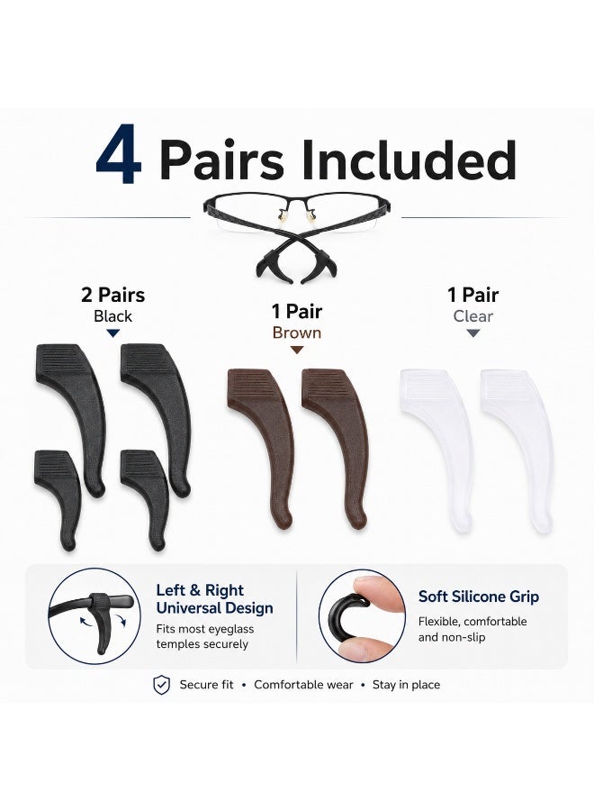 4 Pairs Silicone Anti-Slip Eyeglass Ear Hook Grips – Temple Tip Holders for Glasses, Kids & Adults – Sports Eyewear Retainer Set - Image 3