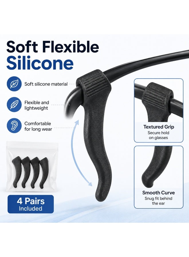 4 Pairs Silicone Anti-Slip Eyeglass Ear Hook Grips – Temple Tip Holders for Glasses, Kids & Adults – Sports Eyewear Retainer Set - Image 4