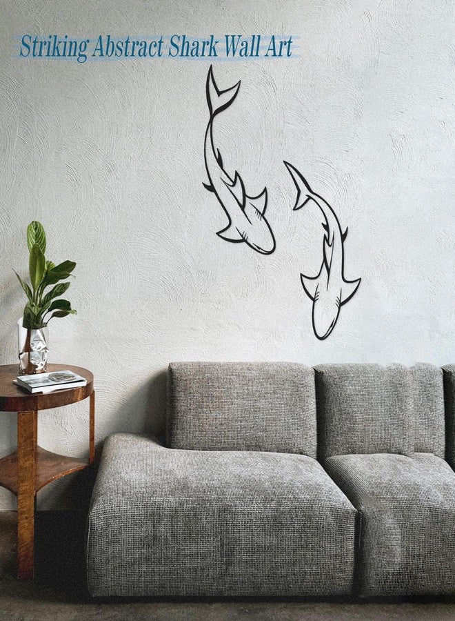 AttoShow 2PCS Black Metal Shark Wall Decor, Abstract Line Nautical Wall Art for Living Room, Office, Coastal Beach House Theme, Modern Minimalist Fish Sculpture - Image 4