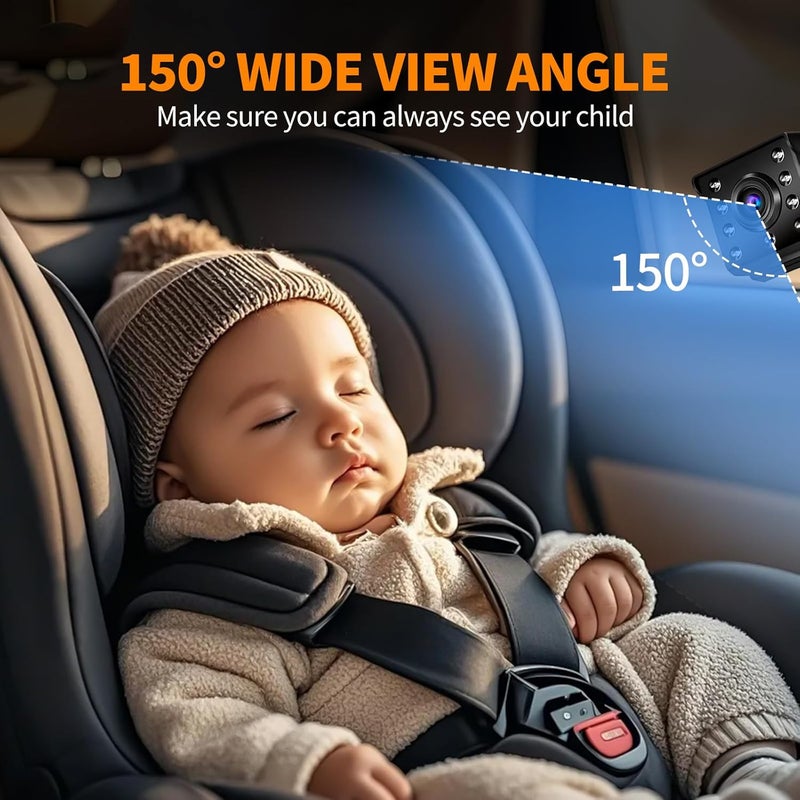 Baby Car Camera, 4.3" HD 1080P, Baby Car Mirror, 360 ° Rotation Night Vision Car Baby Monitor with Camera, Safety Baby Car Mirror Camera for Rear Facing 5 Mins Easy Installation - Image 2