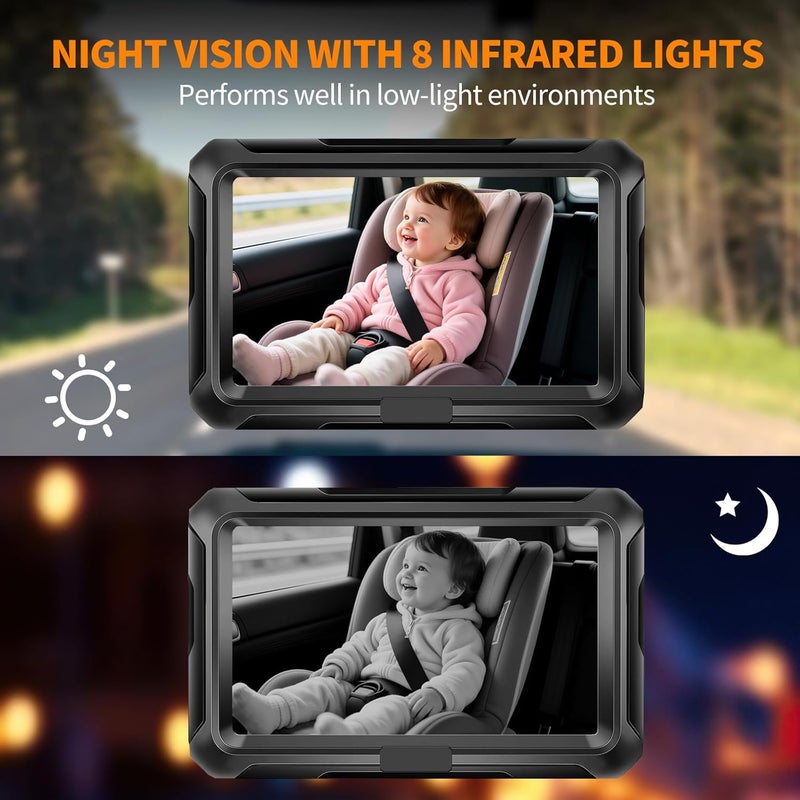 Baby Car Camera, 4.3" HD 1080P, Baby Car Mirror, 360 ° Rotation Night Vision Car Baby Monitor with Camera, Safety Baby Car Mirror Camera for Rear Facing 5 Mins Easy Installation - Image 3
