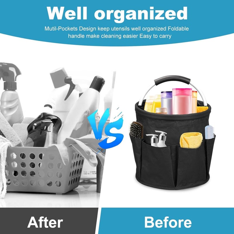 Tazweeq Cleaning Caddy Organiser, Cleaning Caddy with Handle, Foldable Cleaning Bag, Cleaning Products Organiser Bucket, Cleaning Storage Organiser for Home Garden Camping Beach Picnic (Dark Grey) - Image 4