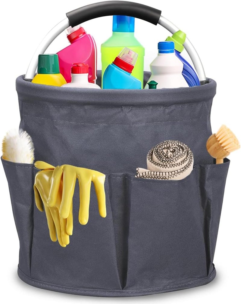 Tazweeq Cleaning Caddy Organiser, Cleaning Caddy with Handle, Foldable Cleaning Bag, Cleaning Products Organiser Bucket, Cleaning Storage Organiser for Home Garden Camping Beach Picnic (Dark Grey) - Image 1
