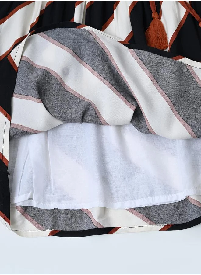 بيلا مودا Bella Moda Striped Ruffle Trim Cotton Dress with Tie-Up Detail