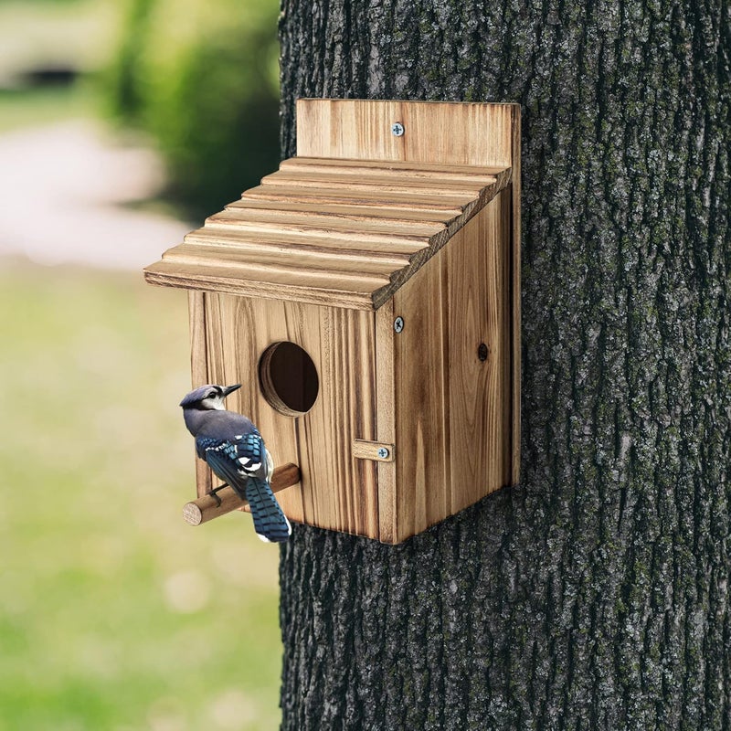 NATUREYLWL بيوت طيور خشبية للخارج مع عمود بيت طيور خشبي للكناري والبلوبيرد والكاردينال بيت طيور معلق clearance حديقة الأكواخ الريفية - Image 2