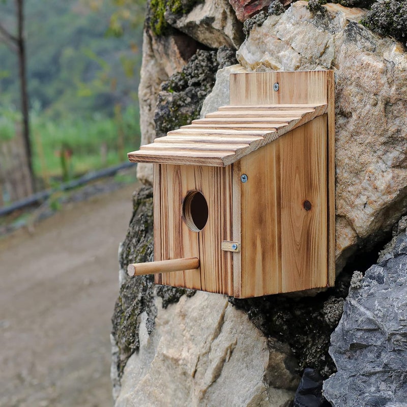 NATUREYLWL بيوت طيور خشبية للخارج مع عمود بيت طيور خشبي للكناري والبلوبيرد والكاردينال بيت طيور معلق clearance حديقة الأكواخ الريفية - Image 3