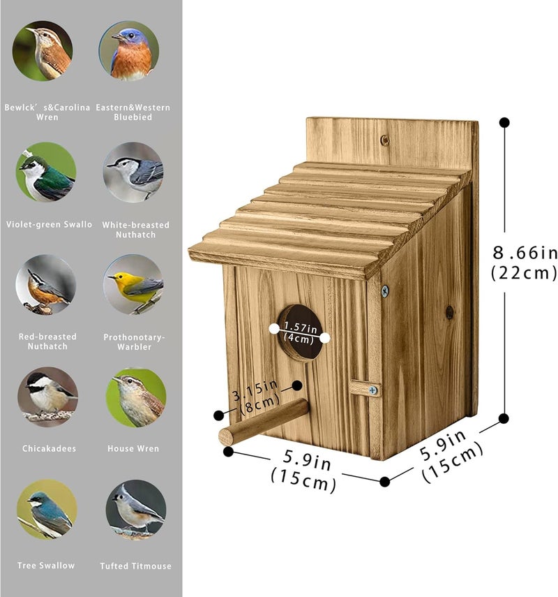 NATUREYLWL بيوت طيور خشبية للخارج مع عمود بيت طيور خشبي للكناري والبلوبيرد والكاردينال بيت طيور معلق clearance حديقة الأكواخ الريفية - Image 5