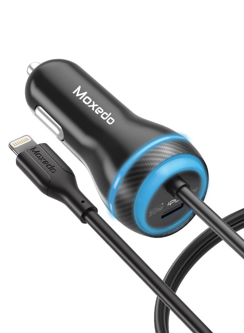 Moxedo Car Charger 60W Power Delivery 3.0 USB-C Port with Built-In Lightning Cable
